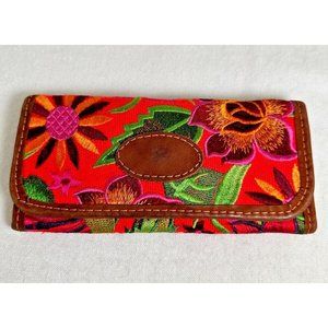 Colorful Embroidered Floral Tri-Fold Women's Wallet - NWOT - 3 1/2" X 7 1/2"